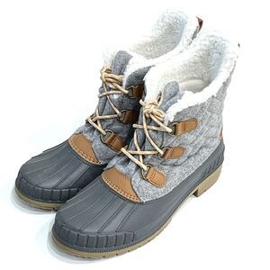 Time And Tru Womens Quilted Grey Duck Snow  Boots Lace Up Fleece Lining Size 9